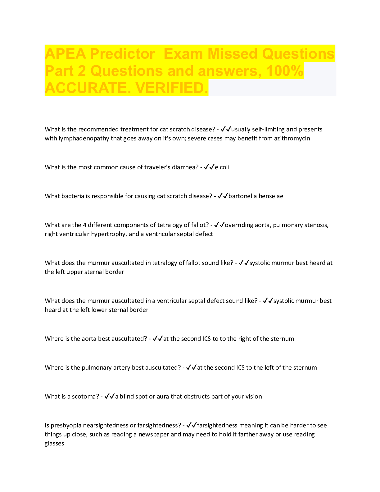 Preview image for APEA Predictor Exam Missed Questions  Part 2 Questions and answers, 100%  ACCURATE. VERIFIED.